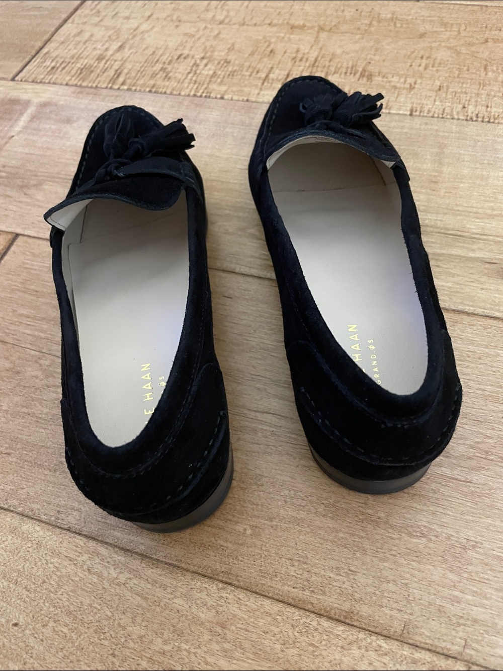 Cole Haan Black Suede Tassel Penny Loafers - Picture 4 of 8